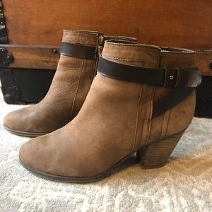🤠 Franco Sarto Dotty Stacked Heel Booties with Leather Strap, Boho, Peasant